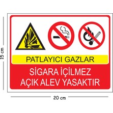 Mayeka Metal Patlayıcı Gazlar Sigara Içilmez Açık Alev Yasaktır 2 15X20 cm Uyarı Iş Güvenliği Levhası