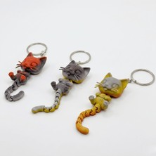 Atatuğ Hediyelik 3D Baskı Hareketli Kedi Anahtarlık ve Stres Oyuncağı (Fidget) - Gökkuşağı Renkli
