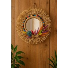 Doğal Rafyadan Aynalı Bohem Ev ve Duvar Dekorasyonu, Bahçe ve Duvar Süsü, Duvar Aksesuarları