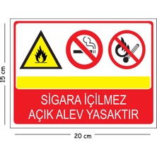 Mayeka Metal Sigara Içilmez Açık Alev Yasaktır 15X20 cm Uyarı Iş Güvenliği Levhası