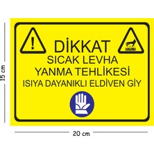 Mayeka Metal Dikkat Sıcak Levha Yanma Tehlikesi Isıya Dayanıklı Eldiven Giy 15X20 cm Uyarı Iş Güvenliği