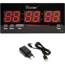 Watton Büyük Ekran LED Dijital Duvar Saati Tarih ve Sıcaklık Göstergeli WT-109