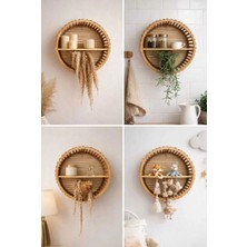 Bohem Handmade Yuvarlak-Bambu- Ham Mdf Dekoratif Duvar Rafı- El Yapımı Cok Amaçlı Kullanım 35 cm