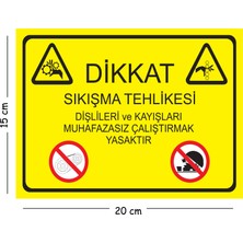 Mayeka Metal Dikkat Sıkışma Tehlikesi Dişlileri ve Kayışları Muhafazasız Çalıştırmak Yasaktır 15X20 cm Uyar
