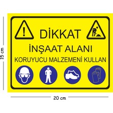 Mayeka Metal Dikkat Inşaat Alanı Koruyucu Malzemeni Kullan 15X20 cm Uyarı Iş Güvenliği Levhası