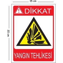 Mayeka Metal Dikkat Yangın Tehlikesi 2 15X20 cm Uyarı Iş Güvenliği Levhası