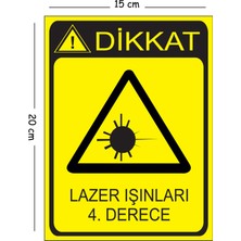 Mayeka Metal Dikkat Lazer Işınları 4. Derece 15X20 cm Uyarı Iş Güvenliği Levhası