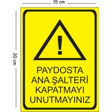 Mayeka Metal Paydosta Ana Laşteri Kapatmayı Unutmayınız 15X20 cm Uyarı Iş Güvenliği Levhası