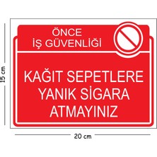 Mayeka Metal Kağıt Sepetlere Yanık Sigara Atmayınız 15X20 cm Uyarı Iş Güvenliği Levhası