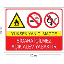 Mayeka Metal Yüksek Yanıcı Madde Sigara Içilmez Açık Alev Yasaktır 2 15X20 cm Uyarı Iş Güvenliği Levhası