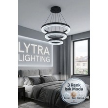 Lytra Lighting Vera Model Siyah 3 Renk Modu Ledli Modern Sarkıt Salon Mutfak Çocuk Yatak Odası LED Avize