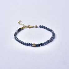 Nox Jewelry 14 Ayar Altın Kaplama Mavi Sodalit Doğal Taşlı Ortası Taşlı Top Detaylı Gümüş Bileklik - BGS00124
