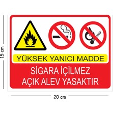 Mayeka Metal Yüksek Yanıcı Madde Sigara Içilmez Açık Alev Yasaktır 15X20 cm Uyarı Iş Güvenliği Levhası