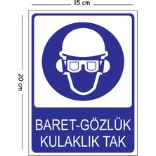 Mayeka Metal Baret Gözlük Kulaklık Tak 15X20 cm Uyarı Iş Güvenliği Levhası
