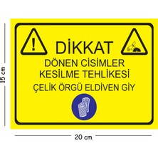 Mayeka Metal Dikkat Dönen Cisimler Kesilme Tehlikesi Çelik Örgü Eldiven Giy 15X20 cm Uyarı Iş Güvenliği