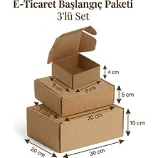 Mege Tasarım 100 Adet E-Ticaret Başlangıç Seti E Dalga Karton Kutu 8X8X4, 20X10X5, 30X20X10