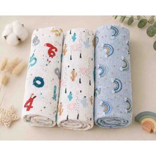 Childmechild Çok Amaçlı Müslin Örtü & Battaniye 3'lü Set %100 Pamuk 80X90 cm