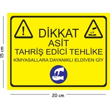 Mayeka Metal Dikkat Asit Tahriş Edici Tehlike Kimyasallara Dayanıklı Eldiven Giy 15X20 cm Uyarı Iş Güvenli