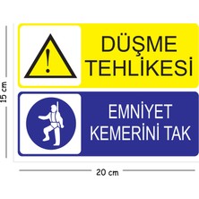 Mayeka Metal Düşme Tehlikesi Emniyet Kemerini Tak 15X20 cm Uyarı Iş Güvenliği Levhası