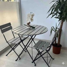 Bayarsan Metal Ayaklı Ahşap Katlanır Bistro Yuvarlak Kamp Bahçe Balkon Mutfak Seti