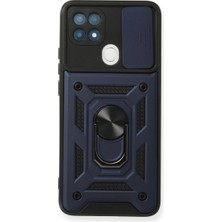 Raftan Topla Oppo A15 Kılıf Pars Lens Yüzüklü Silikon - Lacivert