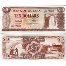 Emir Koleksiyon Guyana 1993 Yılı 10 Dolar Yabancı Kağıt Para Çil (Unc) Koleksiyon Para