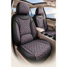 Trobus Opel Crossland 2017 ve Sonrası Araca Uyumlu Koton Kumaş Kapitone Bel Destekli Koltuk Kılıfı Softcotton Serisi Siyah Füme Mürdüm Dokulu