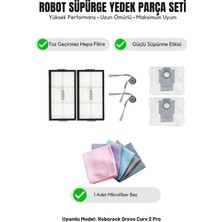Asgard Grup Roborock Qrevo Curv 2 Pro ile Uyumlu 2 Yan Fırça 2 Filtre 2 Toz Torbası 1 Temizlik Bezi