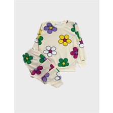 Aliş Kids Kız Çocuk Pamuklu Krem Rengi Çiçek Desenli Uzun Kollu Mevsimlik Pijama Takımı
