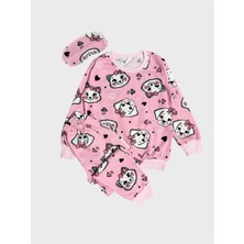 Aliş Kids Kız Çocuk Pamuklu Pembe Kedi Desenli Uzun Kollu Göz Bantlı Mevsimlik Pijama Takımı