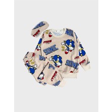 Aliş Kids Erkek Çocuk Pamuklu Bej Rengi Sonic Desen Uzun Kollu Gözlük Bantlı Mevsimlik Pijama Takımı