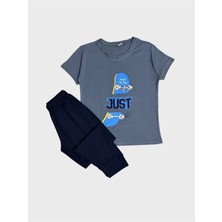 Aliş Kids Erkek Çocuk Pamuklu Füme Lacivert Kaykay Desenli Kısa Kollu Yazlık Pijama Takımı