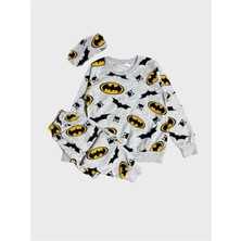 Aliş Kids Erkek Çocuk Pamuklu Gri Batman Desenli Uzun Kollu Gözlük Bantlı Mevsimlik Pijama Takımı