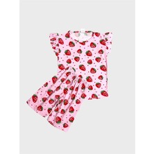 Aliş Kids Kız Çocuk Pamuklu Pembe Çilek Desenli Kolları Fırfırlı Şortlu Yazlık Pijama Takımı