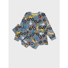 Elmas Kids Erkek Çocuk %100 Pamuklu Gri Arazi Aracı Jeep Desenli Uzun Kollu Pijama Takımı