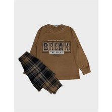 Aliş Kids Erkek Çocuk Pamuklu Kahverengi Altı Ekose Desenli Uzun Kollu Mevsimlik Pijama Takımı