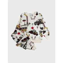 Aliş Kids Erkek Çocuk Pamuklu Krem Rengi Iş Makinesi Desenli Uzun Kollu Mevsimlik Pijama Takımı