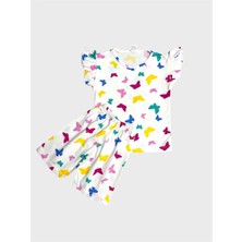 Aliş Kids Kız Çocuk Pamuklu Beyaz Desenli Kolları Fırfırlı Şortlu Yazlık Pijama Takımı