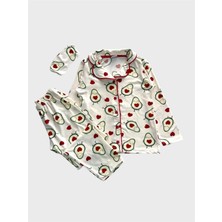 Aliş Kids Anne-Kız Milan Kumaş Krem Rengi Avakado Desenli Gömlek Yaka Düğmeli Uyku Bantlı Pijama Takımı