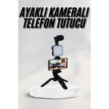 Nemere İthalat Telefon Tutucu LED Işıklı Kumandalı Mikrofon Telefon Vlog Video Kayıt Nemere Ithalat