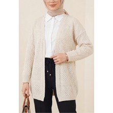 Moda Morfo Ajurlu Dalga Desenli Triko Hırka -Taş
