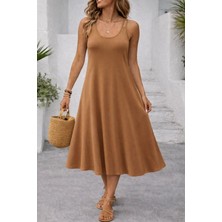 Serac Collection Kadın Askılı Yuvarlak Yakalı Kiloş Uzun Viskon Elbise