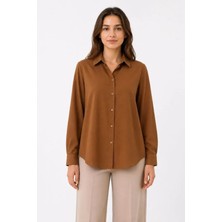 Cotton Lab Cottonlab Uzun Kol Gömlek Düğmeli Klasik Yaka Günlük ve Ofis Şıklığına Uygun - Kahverengi