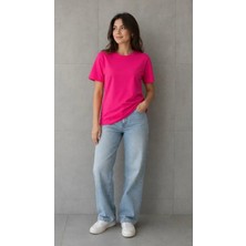 Bet's  Basic Pamuklu Tişört Bisiklet Yaka Düz Renk Relaxed Fit T-Shirt - Fuşya
