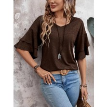 Cotton Lab Cottonlab Kadın Kısa Kollu V Yakalı Viskon Bluz