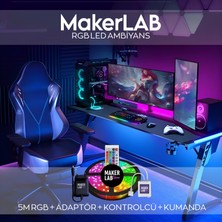 Makerlab Şerit LED Işık Rgb 5 Metre Hazır Set, Gaming Odası Led, Tak Çalıştır Kumandalı Adaptörlü Silikonlu