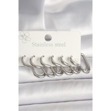 Uravas Store 316L Çelik Gümüş Renk Kalp Model Kadın Küpe Seti