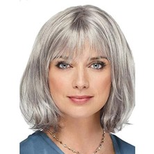LTG Nova Gri Renk Yaşlı Peruğu Kısa Saç Kısa Peruk Gri Teyze Peruğu