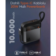 Kılıf House 10.000 Mah 20W Hızlı Şarjlı Çift Type-C Kendinden Kablolu LCD Göstergeli Mini Powerbank