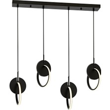 Avonni AV-1874-4Y-BSY Siyah Boya Modern Avize LED Metal Ahşap H: 90 cm, WxD: 80x12 cm